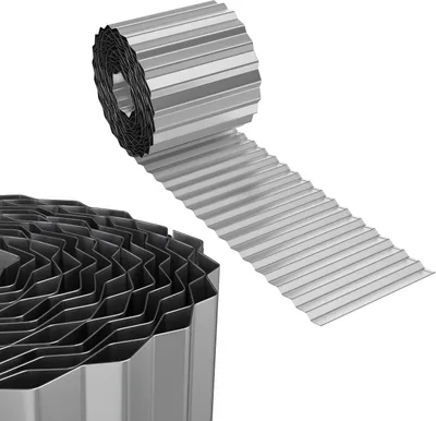 Zdjęcie produktu dla TRMLBE Obrzeże trawnikowe metalowe, 10 m obrzeża grządki fale krawędź kosząca ocynkowana szerokość 15 cm elastyczne obrzeże grządki do roślin ogrodowych uprawa warzyw kwiatowy, srebrny