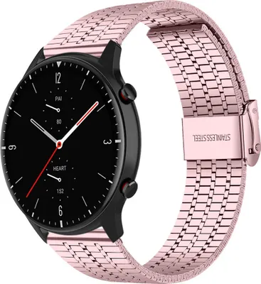 Produktbild von Strap-it Edelstahlarmband - Kompatibel mit Amazfit GTR 2 Armband Ersatzarmband Edelstahl - Verstellbarer Verschluss - Hochwertiges Material - für Smartwatch 22mm Armband Rosa