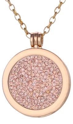 Produktbild von Morella Damen Halskette gold 70 cm Edelstahl mit Anhänger und Coin 33 mm Zirkoniasteine lachsfarben in Schmuckbeutel