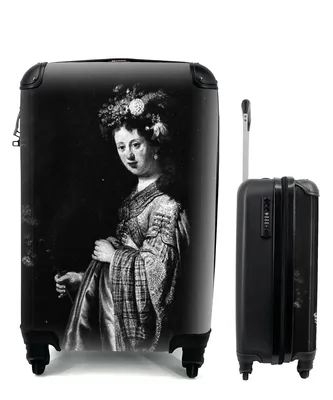 Produktbild von MuchoWow® Koffer Handgepäck Trolley Rollkoffer Kleine Reisekoffer mit 4 Rollen - Flora - Rembrandt van Rijn - Cabin Size < 55x40x23 cm & 55x40x20 cm - Fotokoffer - Kabinenkoffer - Boardgepäck - Reise-Box - Reisekoffer - Reisegepäck - Koffer mit Bild - Trolley für Kinder