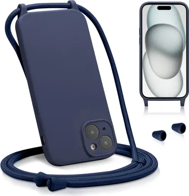 Obrázek produktu pro Pouzdro na mobilní telefon pro iPhone 15 pouzdro s popruhem pouzdro na mobilní telefon řetízek ochrana fotoaparátu, modré