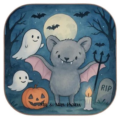 Produktbild von Mr. & Mrs. Panda Untersetzer für Gläser Fledermaus Dracula Design - Weiß - Geschenk, Dekoration, gläseruntersetzer, Coaster, Holzuntersetzer, Tassenuntersetzer