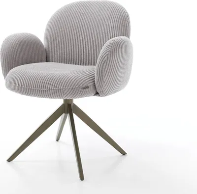 Produktbild von DELIFE Drehstuhl Nube-Flex mit Armlehnen Cord Silbergrau Kreuzgestell breit Effektfinish Titan 360° drehbar Taschenfederkern