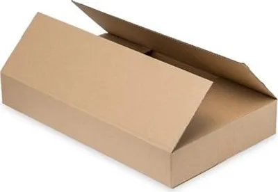 A brown cardboard box with its lid partially open, shown against a white background.