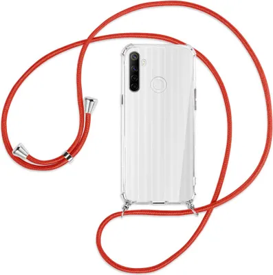 Produktbild von Handykette Backcover-Schutzhülle mit Band (Metall silberfarben) für Realme 6i - rot