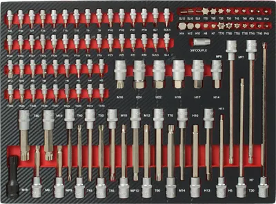 Produktbild von Profi Werkzeugeinlage Werkstattwagen 102 tlg. Stecknuss & Bit Satz Mechaniker Set 51x40x4 cm in rot