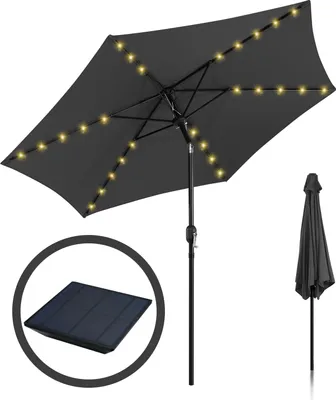 Produktbild von Aopunly Sonnenschirm Ampelschirm 270 cm mit LED Solar, um 30° knickbar, UV-Schutz, Kurbel - Grau - Gartenschirm Marktschirm Kurbelschirm