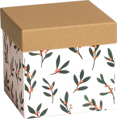 Produktbild von Stewo Geschenkbox Misteldekor aus Recyclingpapier Weiß 13,5 x 13,5 x 12,5 cm