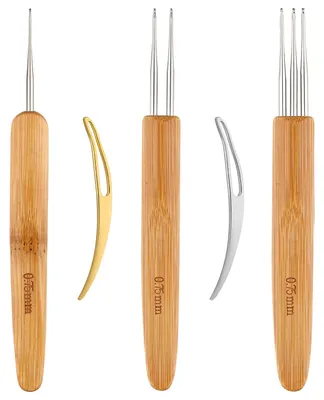 Dreadlock-Haken-Set, 5-tlg., 0,75 mm, Bambusgriff, DIY
