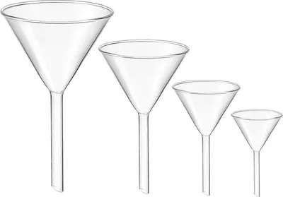 Obrázok produktu pre Sklenený lievik sada 4 priehľadných krátkych stoniek pre chemické laboratórium 40 mm 50 mm 75 mm 100 mm