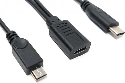 Produktbild von SYSTEM-S USB 3.1 Y Kabel 25 cm Typ C Buchse zu Typ C und 2.0 Micro B Stecker
