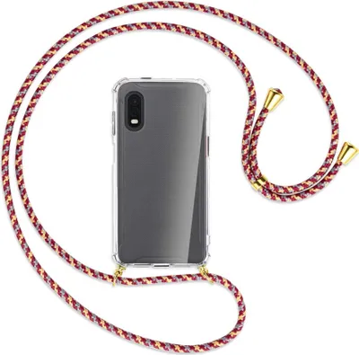 Produktbild von Handykette Backcover-Schutzhülle mit Band (Metall goldfarben) für Samsung Galaxy Xcover Pro - weinrot/gelb/grau