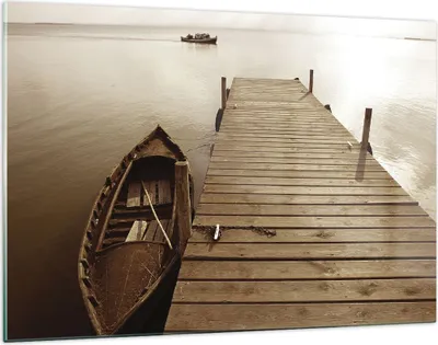 Produktbild von Bilder auf glas - Einteilig - Brücke Boot Sepia - 120x80cm - Glasbilder - Wandbilder - Bilder - zum Aufhängen bereit - Wanddekoration aus Glas - Glas Bilder - Wandbild auf Glas - GAA120x80-4135