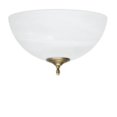 Produktbild von Messing Deckenleuchte Plafoniera doppelte Lichtleistung Alabaster Glas H18cm Ø35cm 2x E27 Goldpatina 120W größere Räume elegant