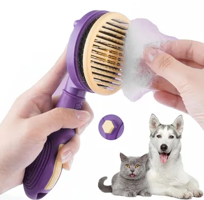 Produktbild von Katzenbürste Hundebürste, Hunde und Katzen Bürste für Langhaar und Kurzhaar, Selbstreinigung Tierhaarbürste für Entfernung der Unterwolle, Flauschiges Fell und Massage