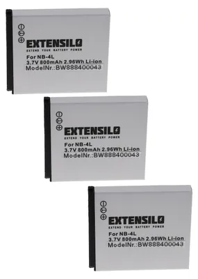 Produktbild von EXTENSILO 3x Akku kompatibel mit Canon Legria Mini Kamera (800 mAh, 3,7 V, Li-Ion)