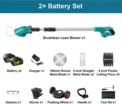 Image de Coupe-bordures et mini-tondeuses - Sans fil - Largeur de coupe de 20 cm - Moteur sans balais - 2 batteries 18 V incluses - Poignée réglable en hauteur - Blanc