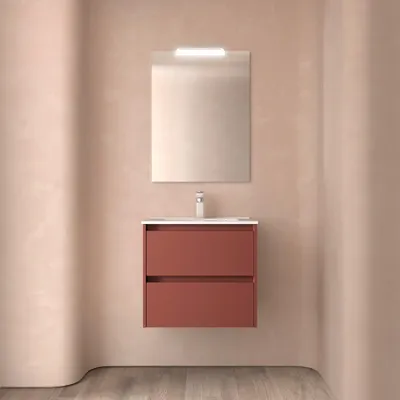 Produktbild von Badezimmermöbel BALTIC 700 2 Schubladen RED SATIN + Waschtisch + Spiegel