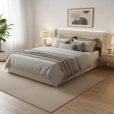 Produktbild von HOME DELUXE LED Bett – 180 x 200 cm, Beige | Polsterbett mit Beleuchtung & Matratze, inkl. Stauraum