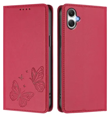 Image de Étui en cuir pour Samsung Galaxy A06 5G/4G, étui de protection type portefeuille en cuir gaufré « papillon » avec support, rouge
