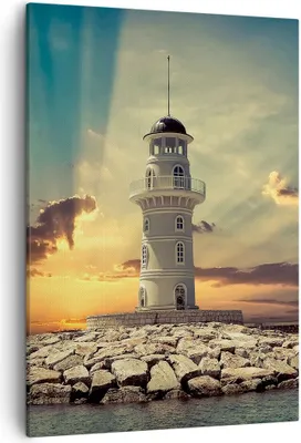 Produktbild von Bild auf Leinwand - Leinwandbild - Einteilig - Leuchtturm Wasser Meer Steine - 50x70cm - Wand Bild - Wanddeko - Wandbilder - Leinwanddruck - Wanddekoration - Leinwand bilder - Wandbild - PA50x70-2895