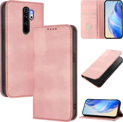 Immagine prodotto di Custodia per Xiaomi Redmi Note 8 Pro, custodia in pelle vintage con protezione RFID, slot per schede, supporto Rosa