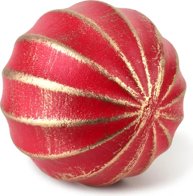 Image de Boule décorative en MDF Saggio à rayures dorées, Ø 7 cm, rouge, 1 pièce