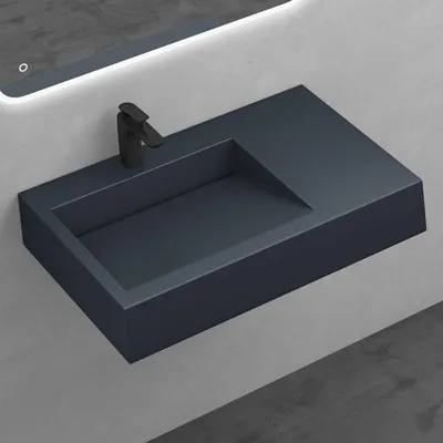 Produktbild von Mai & Mai Hängewaschbecken Aufsatzwaschbecken BTH:75x50x13cm in Anthrazit Mineralguss rechteckige Form Col11