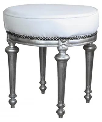 Produktbild von Casa Padrino Barock Sitzhocker / Rundhocker Weiß / Silber