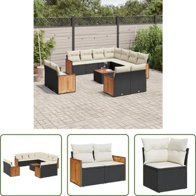 Produktbild von The Living Store 12-tlg. Garten-Sofagarnitur mit Kissen Schwarz Poly Rattan
