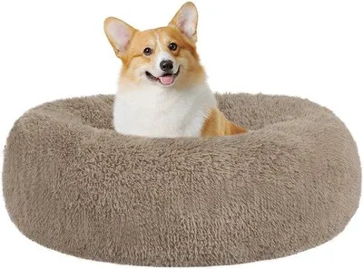 Image de Lit orthopédique pour chien, rond, 70 cm, marron camel, lavable