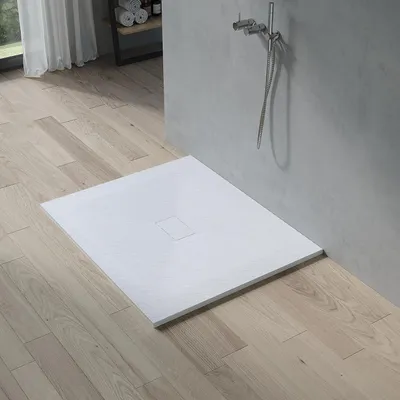 Produktbild von Duschtasse Duschwanne Rechteck in Steinoptik Weiße Rutschfeste SMC Brausewanne Brausetasse ohne Ablaufgarnitur 120 x 100 x 3.2 cm