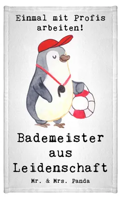 Produktbild von Mr. & Mrs. Panda Frotteehandtuch Bademeister Leidenschaft - Weiß - Geschenk, Freibad, Schwimmbad, Handtuch Klein, Mini-Handtuch, Design, Frotteetuch, Baumwollhandtuch