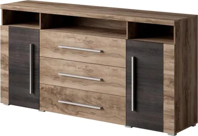 Productafbeelding van Buffet BRAZZA 2 deuren 3 laden – Kleur satijn notelaar – Open nissen – 182 cm