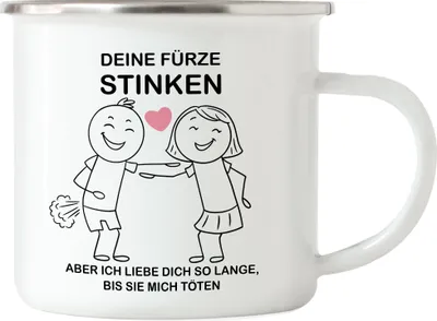 Produktbild von Deine Fürze Stinken Aber Ich Liebe Dich Solange Bis Sie Mich Töten Emaille Tasse Herz Liebesbeweis Gestank Paar Liebe