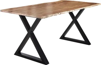 Produktbild von Esstisch Baumkante massiv Akazie natur 140 x 80 schwarz X-Gestell LUBIN