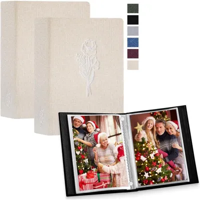 Productafbeelding van Fotoalbum, insteekalbum, 13x18 cm, voor 100 foto's, portretformaat, linnen, beige, 2 stuks