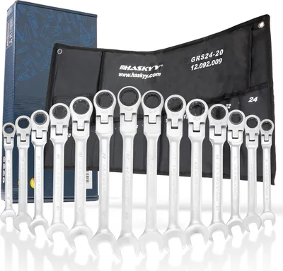 Image de Clé à cliquet à anneau articulé 14 pcs. 180° Jeu d'outils 8-24mm
