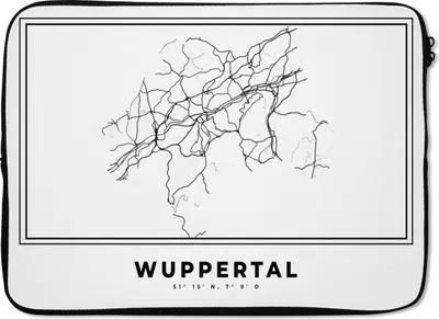 Produktbild von MuchoWow® Laptop Hülle 13 Zoll Schwarz und weiß - Deutschland - Karte - Stadtplan - Wuppertal Laptoptasche - Laptophülle - Sleeve - Rundumschutz