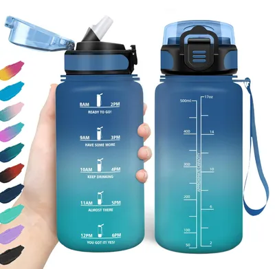 Produktbild von Motivierende Trinkflasche, 500 ml, mit Zeitmarkierungen