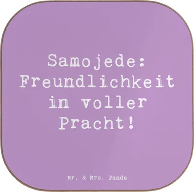 Produktbild von Mr. & Mrs. Panda Untersetzer für Gläser Spruch Samojede Freundlichkeit - Lavendeltraum - Geschenk, Samojeden-Lächeln, Tassenuntersetzer, intelligente Hunde, Hunderasse