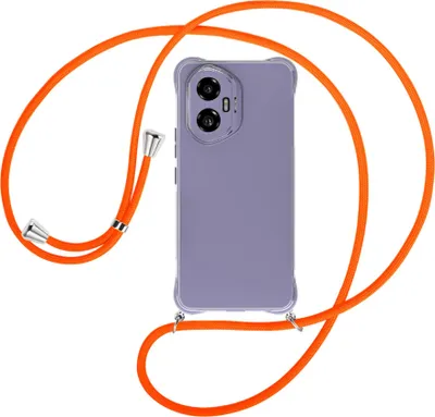 Produktbild von Handykette Backcover-Schutzhülle mit Band (Metall silberfarben) für Honor 300 5G - neonorange