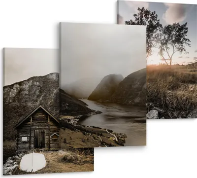 Produktbild von Muralo Leinwandbilder Set Aufhängefertig 3 Bilder 30x40cm BERGEN Bäume Landschaften 3D Wandbilder Für Wohnzimmer