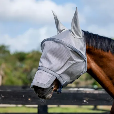 Produktbild von Horseware Ireland Fliegenmaske Rambo Flymask Plus Silver/Titanium Grey & Silver Small Pony