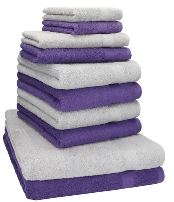 Produktbild von Betz 10-tlg. Handtuch-Set PREMIUM CLASSIC 2 Duschtücher 4 Handtücher 2 Gästetücher 2 Seiftücher  Farbe: lila & silbergrau