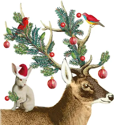 Produktbild von 20 Servietten X-Mas Buddies - Tiere am Weihnachtshirsch 33x33cm