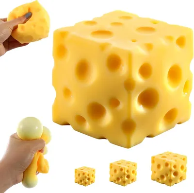 Obrázek produktu pro Sýr, máslo, měkká stlačitelná hračka (A, 10*10 cm). Odlehčení stresu stlačením, senzorická hračka pro dospělé, dárek do kanceláře