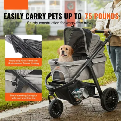 Immagine prodotto di Passeggino per animali domestici - Passeggino per cani - Passeggino a 3 ruote per animali domestici