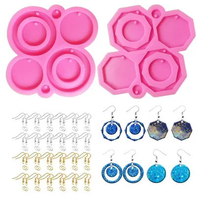 Produktbild von Ohrringe Silikonform Gießform Set 2 Stück mit Ohrhaken und Biegeringen für DIY Harzschmuck