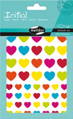 Produktbild von Maildor 10x Initial, 4 Stickerbogen 10,5x16cm, Herzen Mehrfarbig AE203C